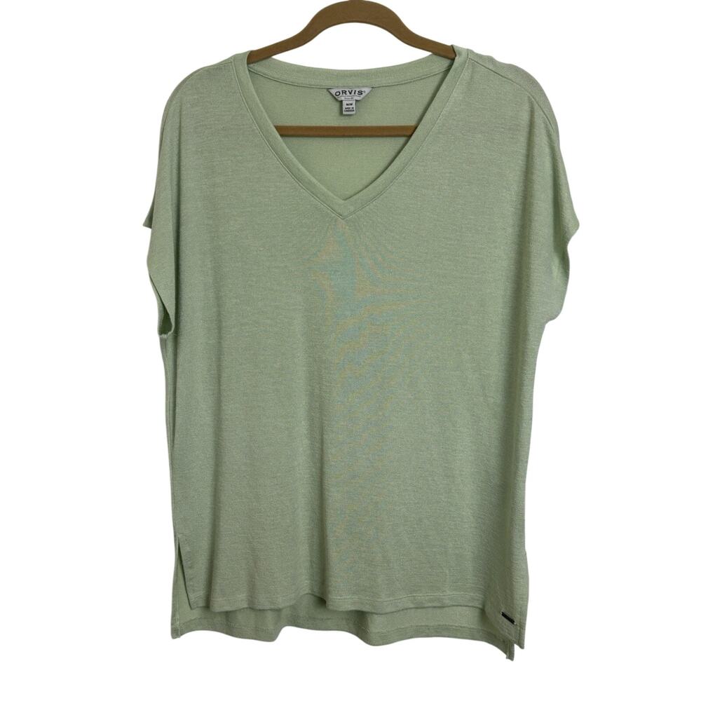 Orvis Light Green Short Sleeve Top M V-Neck Lightweight Casual Travel Stretch